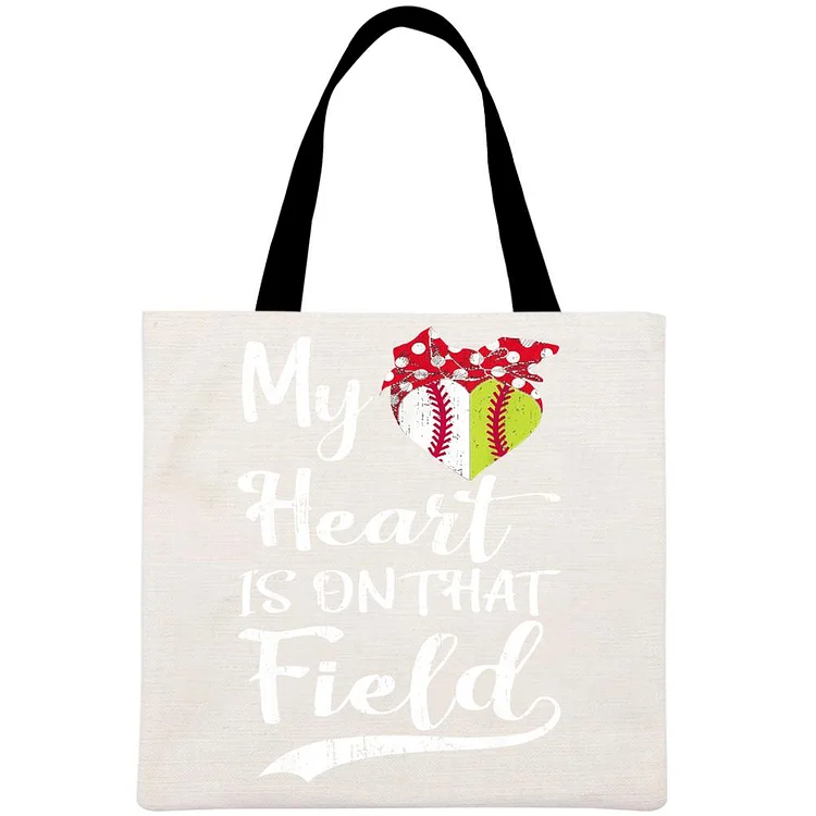 My Heart Is On That Field Baseball Printed Linen Bag-Annaletters