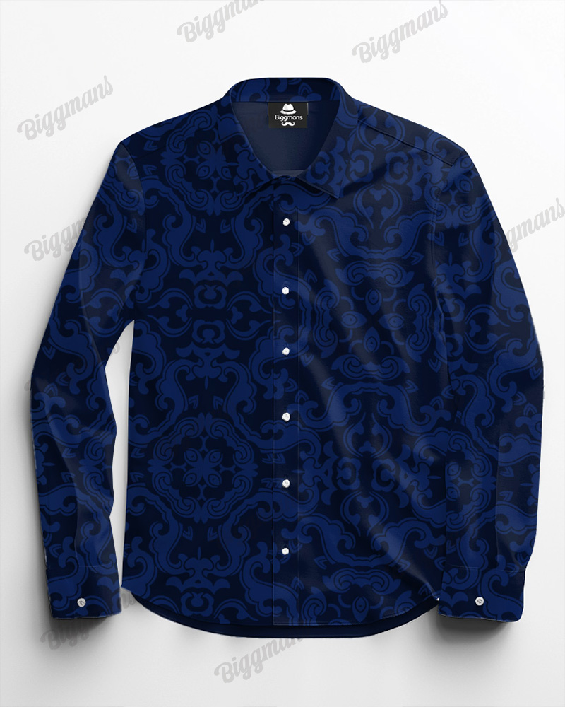 Men's Plus Size Sapphire Blue Jacquard Long Sleeve Shirt Trousers Suit