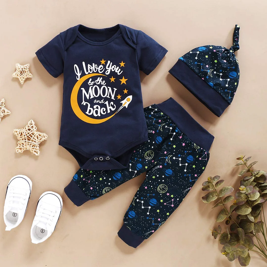3PCS Love You To The Moon And Back Printed Baby Set