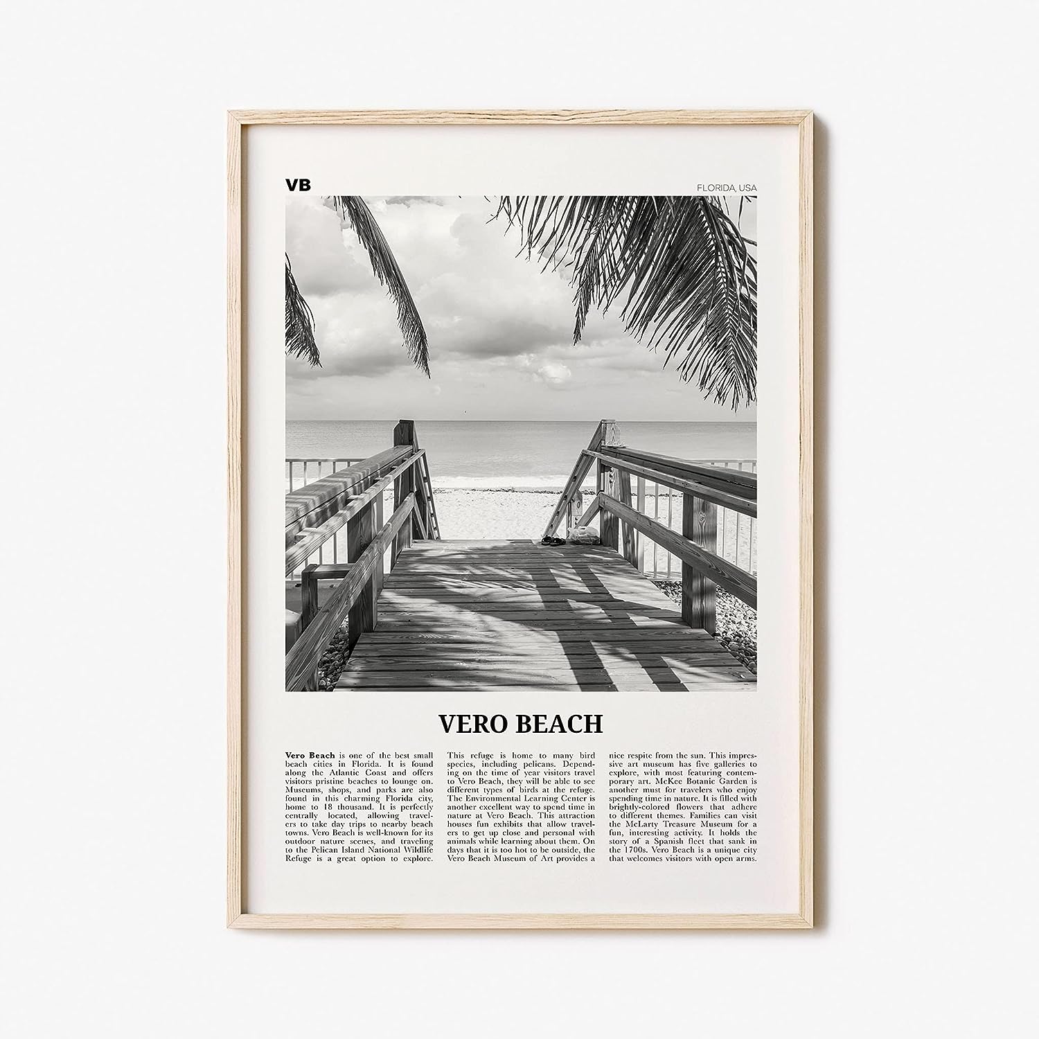 Vero Beach Print Black and White, Vero Beach Wall Art, Vero Beach Poster, Vero Beach Photo, Vero Beach Dcor, Vero Beach Map, Florida, USA