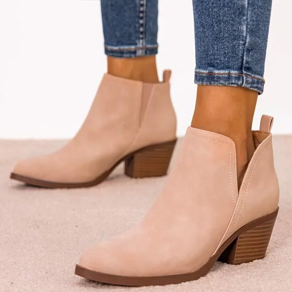 Women'S Short Chunky Heel Nude Boots Martin Boots 70484682