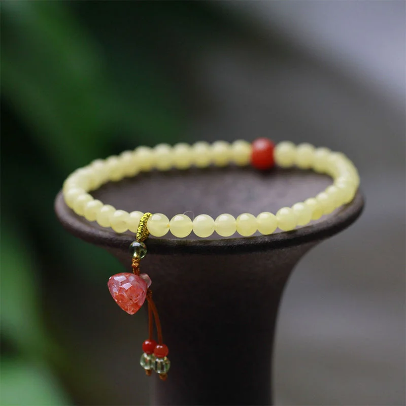 Amber Red Agate Lotus Harmony Charm Bracelet