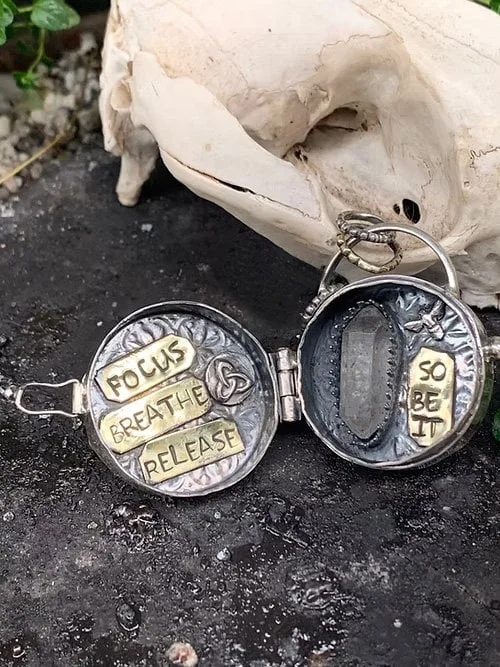 🔥LAST DAY SALE 49% OFF-925 Sterling Silver Triple Moon Goddess Spell Locket with Real Quartz Crystal