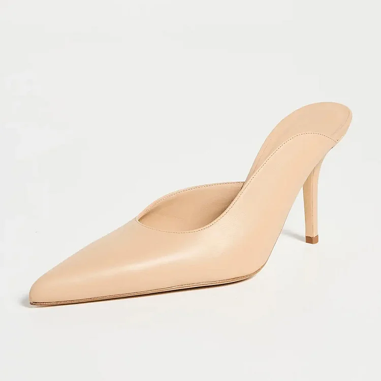 Elegant Beige Closed Pointed Toe Stiletto Heel Women's Mules Shoes |FSJ Shoes