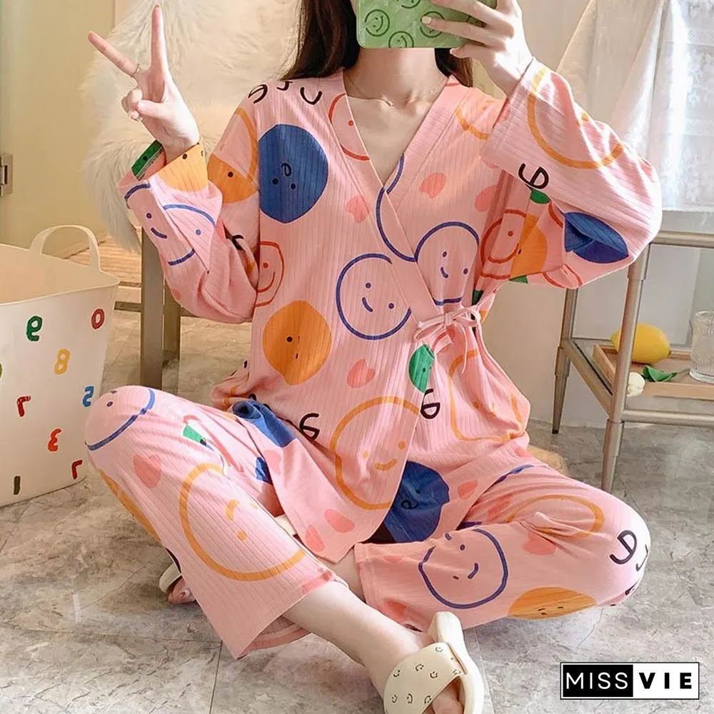 Small Flower Letter Cotton Pajamas Set