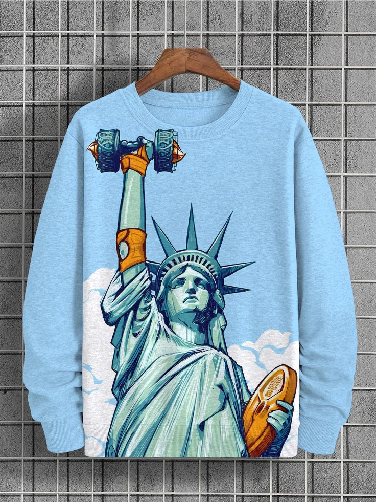 Men's Weightlifting Statue Of Liberty Print Casual Sweatshirt