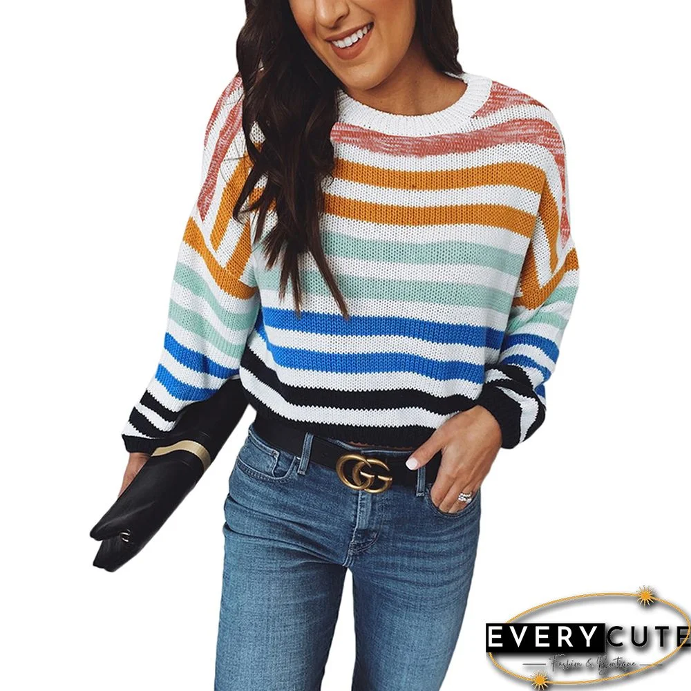 Blue Multicolor Stripes Knit Sweater