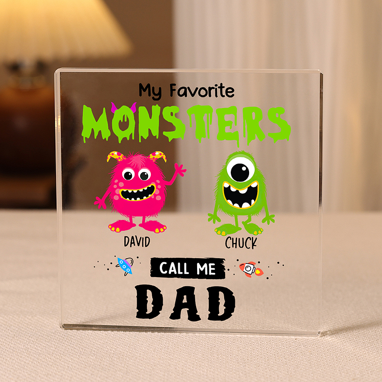 2 Names - Personalized Monster and Shit Style Custom Name Acrylic Ornament Father's Day Gift for Dad