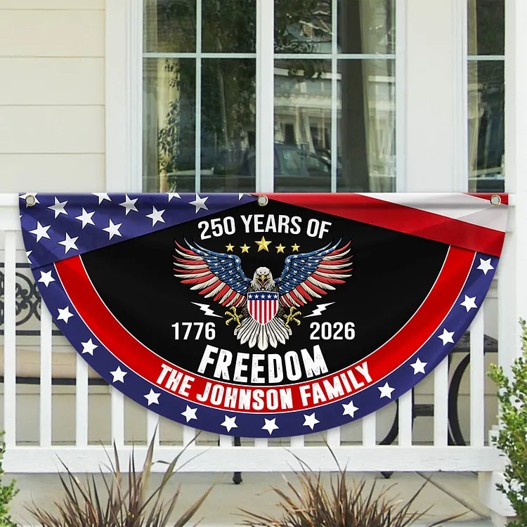 Personalized America 250th Anniversary Bunting Flag USA 250 Years Of Freedom Custom Family Name Non-Pleated Fan Flag CH07 910238