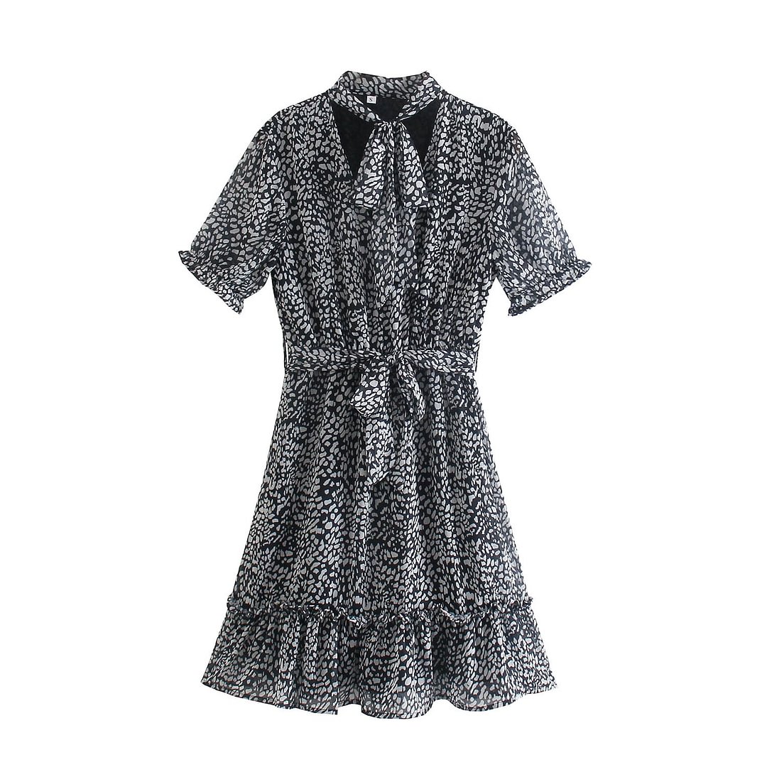 Spring Women's Clothing Chiffon Animal Pattern Short Sleeve Dress