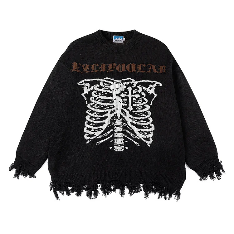 High Street Goth Letter Print Hip Hop Sweater Disrupted Brushed Knit at Hiphopee