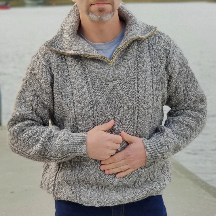 Mens Organic Irish Aran Half Zip Sweater