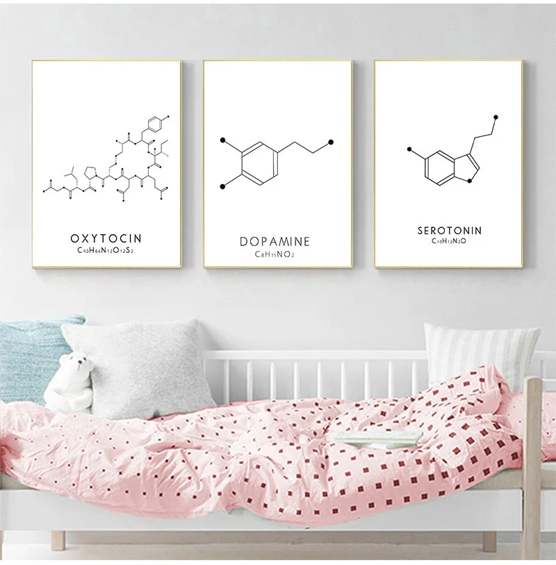 Molecule Serotonin Wall Art Canvas Poster Print Oxytocin & Dopamine Painting Molecular Structure Picture Chemistry Science Decor