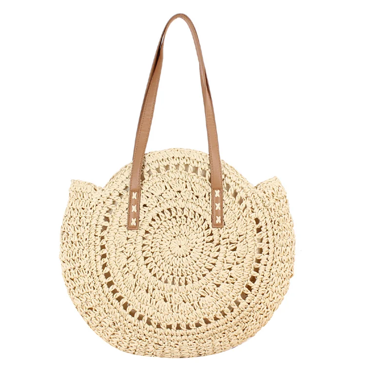 Summer Lady Beach Bags Hollow Hand-Woven Shoulder Bag Fashion for Travel (Beige)