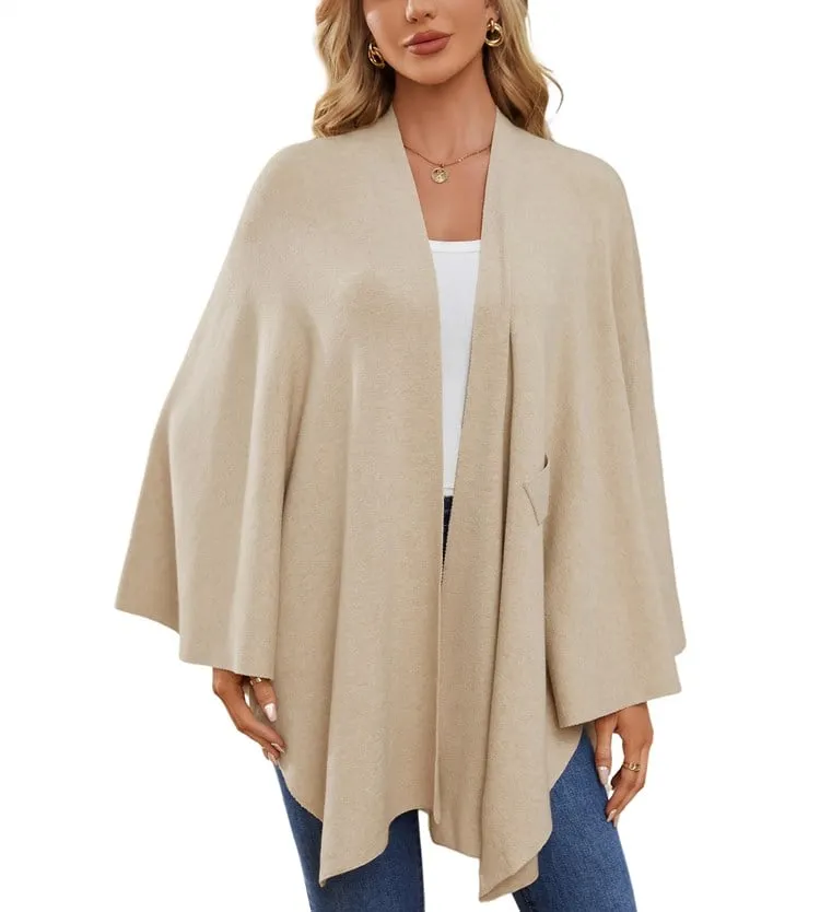 Open Front Fringe Hem Fashion Poncho Sweater