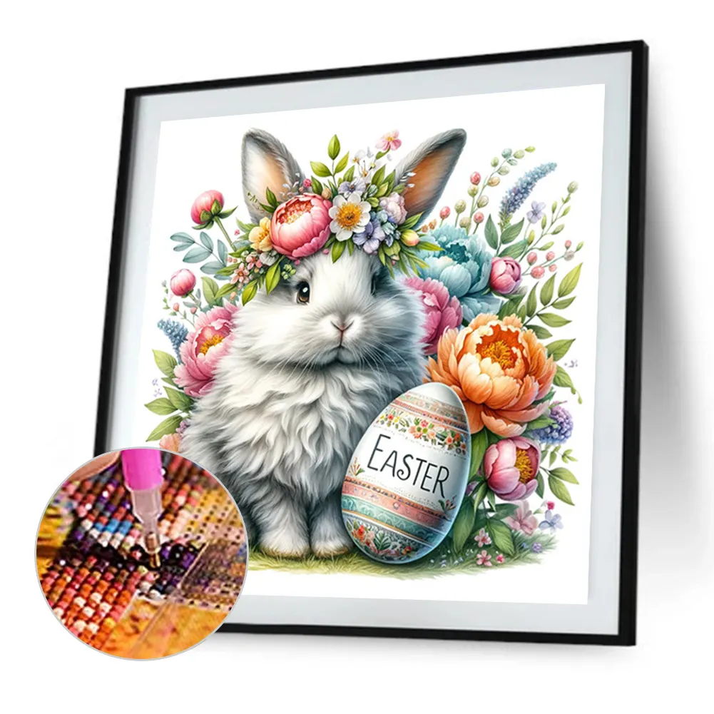Diamond Painting - Full Square Drill - Easter Rabbit Flower(Canvas|45*45cm)