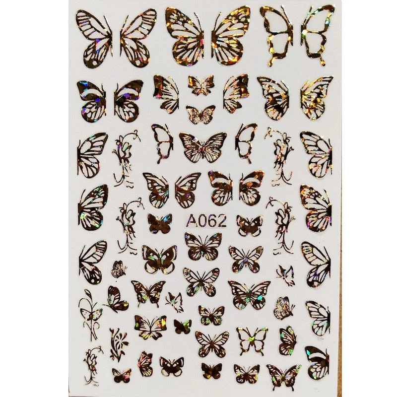 Holographic Butterfly Designs Sticker Nail Decal DIY Slider for Manicure Nail Art Watermark Manicure Decor-Nail Inspo
