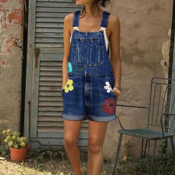Women Ladies Fashion Sleeveless Denim Bib Pants Overalls Floral Print Shorts One Pieces Jeans Jumpsuit RompersS-3XL - Shop Trendy Women's Fashion | TeeYours