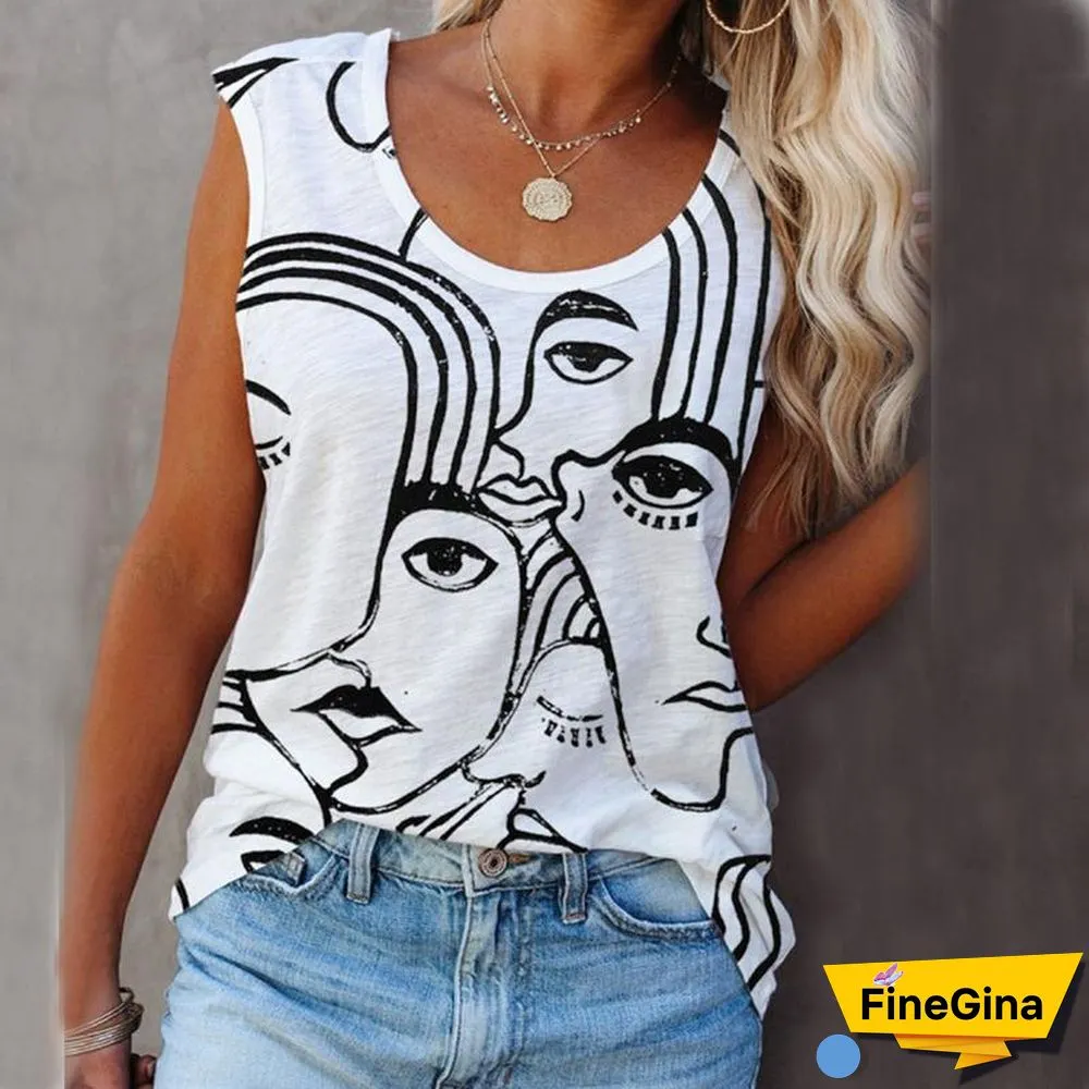Abstract Print Round Neck Vest