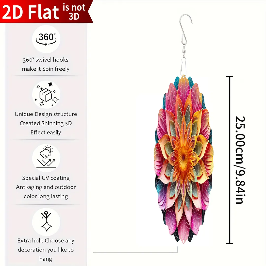 Mandalas Hanging Wind Spinner 360 Degree Rotating 3D Garden Wind Spinners 10-Inch Hanging Wind Catcher Art Gift for Home Garden Halloween Christmas (10)