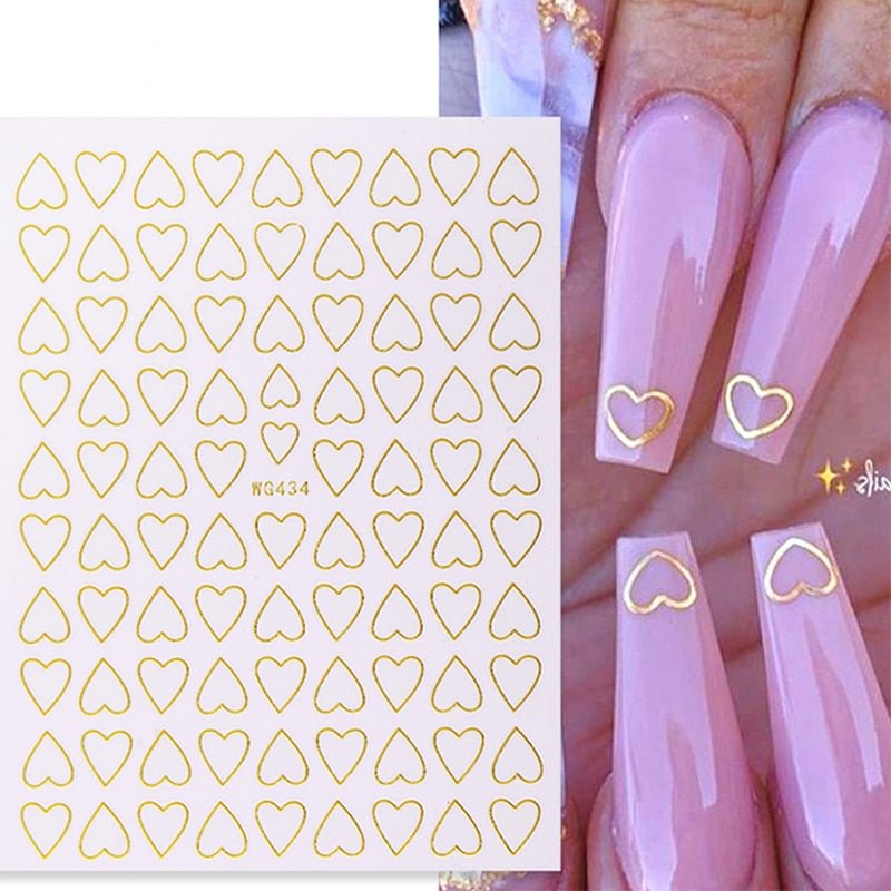 Nail Art 3D Stickers Black White Gold Love Hearts Pattern Nail Decals Manicures Nails Design Adhesive Wraps Tip Decoration
