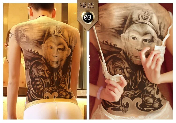 Sdrawing removable waterproof halloween body stickers death skull skeleton temporary tattoo sticker dragon back tattoo large size