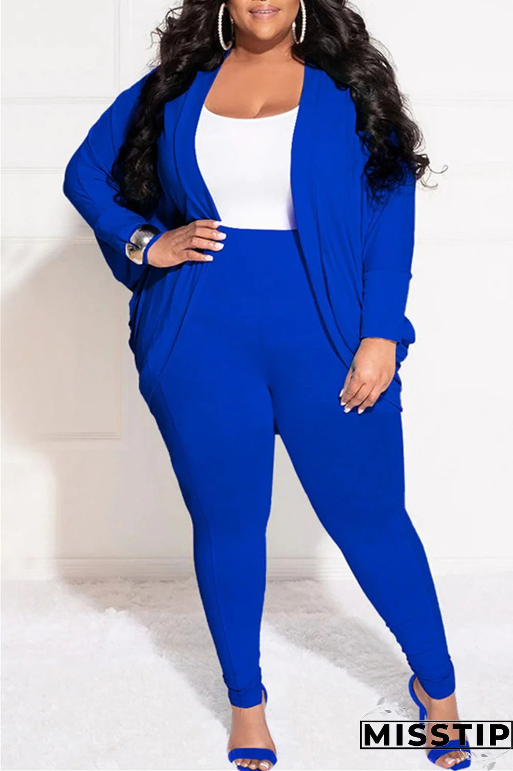 Burgundy Casual Solid Cardigan Pants Cardigan Collar Plus Size Two Pieces