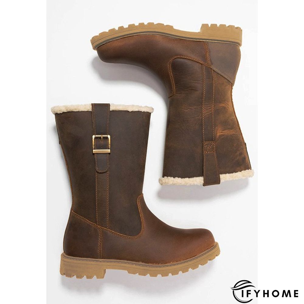 Women Slide Snow Boots Pu Working Chunky Heel Winter Shoes | IFYHOME