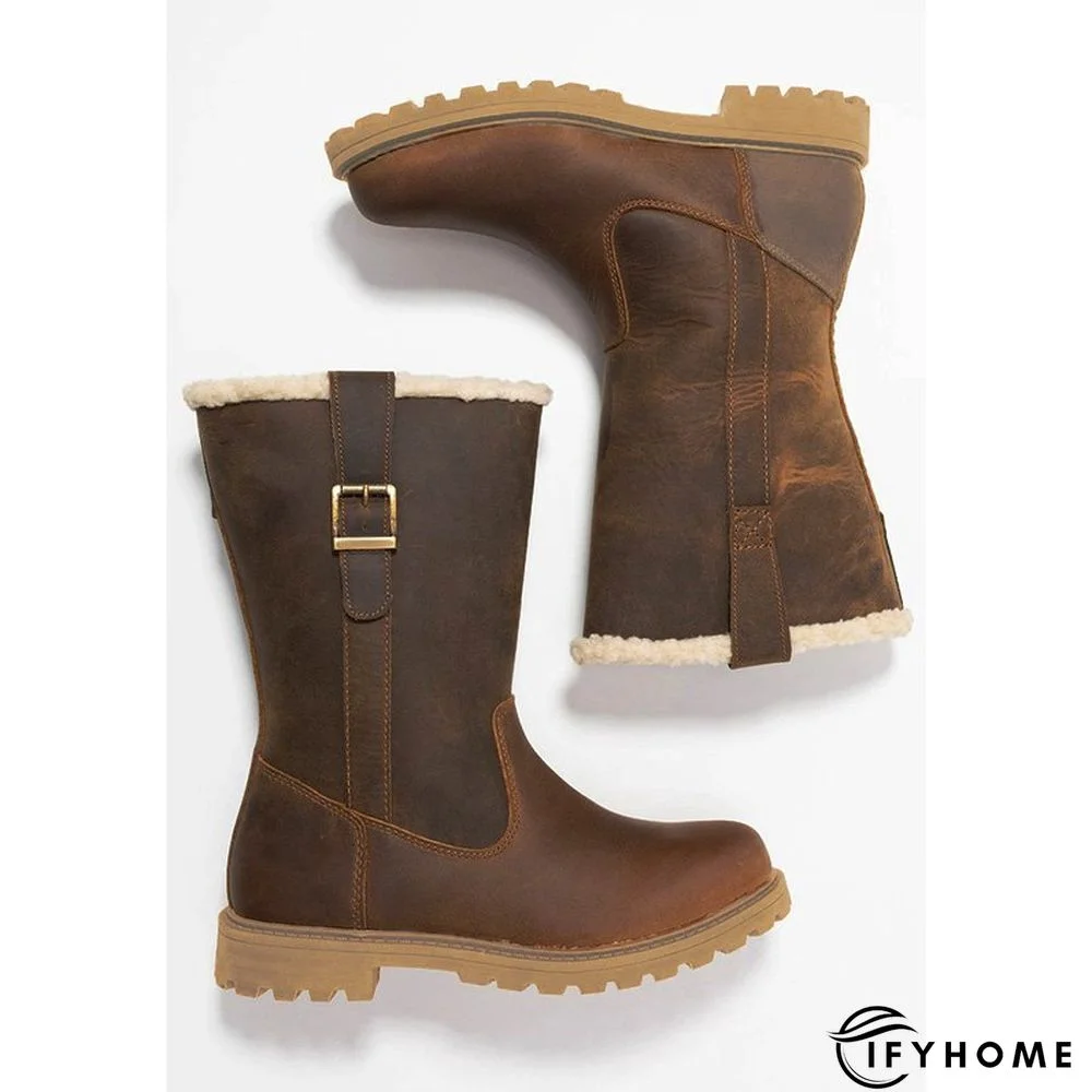 Women Slide Snow Boots Pu Working Chunky Heel Winter Shoes | IFYHOME