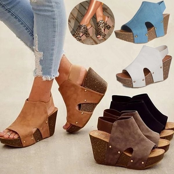 Women Wedge Shoes Cute Open Toe Sandals High Heel Blocking Hook-Loop Sandals Ladies Beach Wear 3 Colors Summer Sandals Plus Size Flatforms Sandals - Life is Beautiful for You - SheChoic