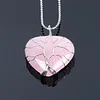 Natural Silver Tree Of Life Wire Wrapped Stone Heart Pendant Necklace