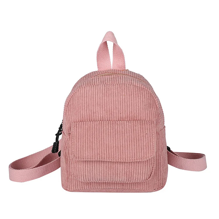 Women Mini Backpack Corduroy Girls Bookbags Retro Travel Rucksack (Pink)