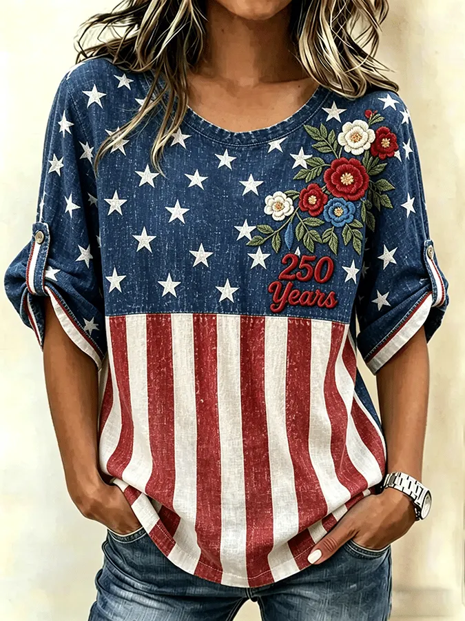 Women's 250 Artistic Floral Cotton Linen Retro Shirt 