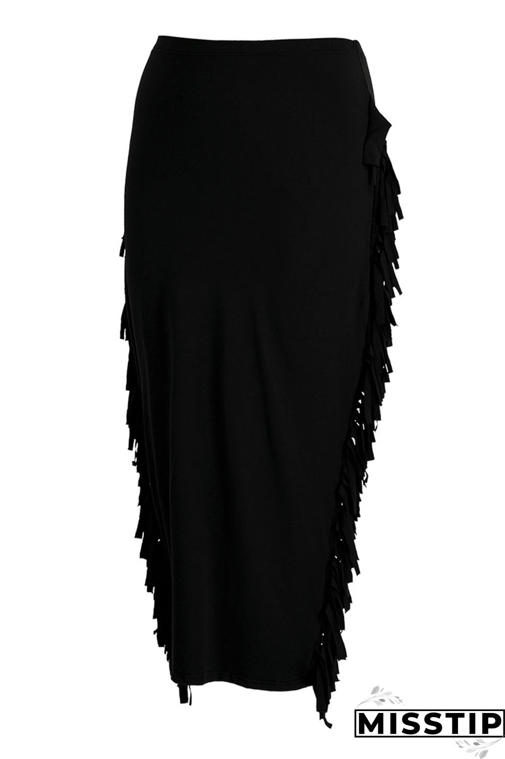 Black Casual Solid Tassel Patchwork Plus Size