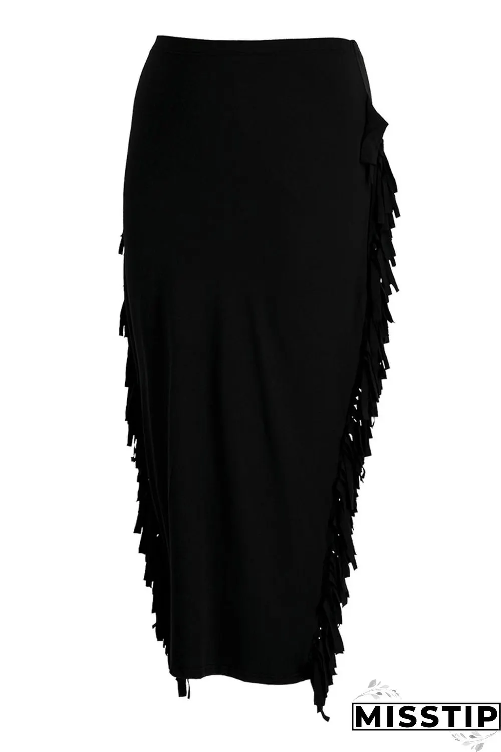 Black Casual Solid Tassel Patchwork Plus Size
