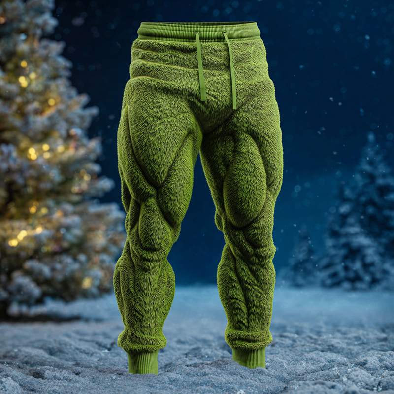 Men's Santa Claus Color Block Cosplay Plush Casual Pants elevenforest