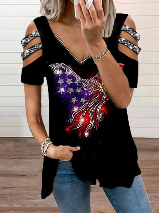 Retro Flag Short Sleeve 4th Of July Printed T-Shirt socialshop