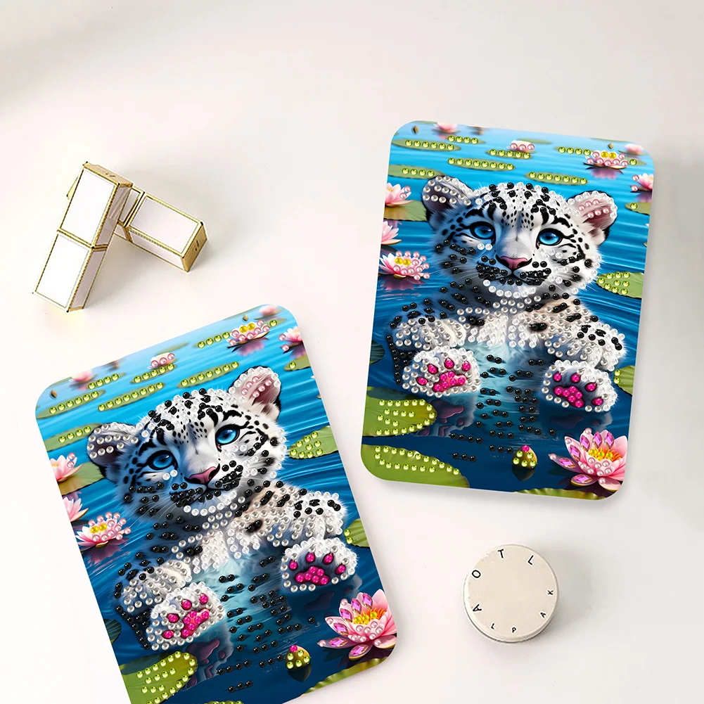 DIY Diamond Art Shiny Crystal Mirror Lightweight Standing Makeup Mirror (Tiger)