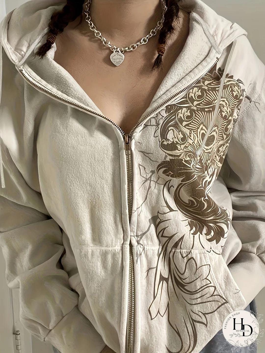 Vintage Style Floral Zip-Up Sweatshirt