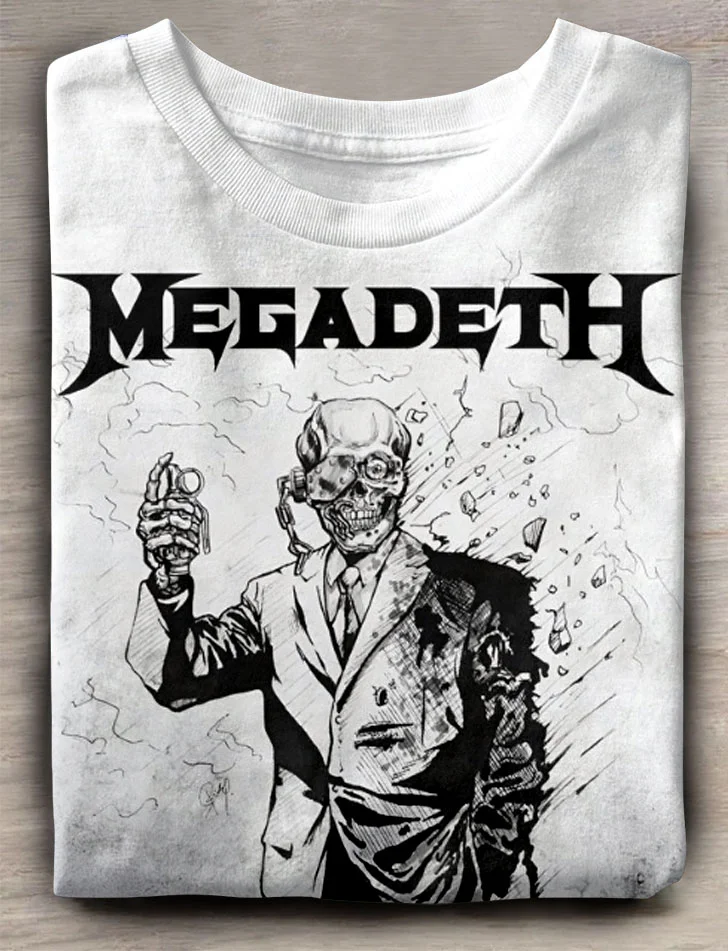Teecade Teecade Megadeth Skull Head Suit Art Print T-shirt