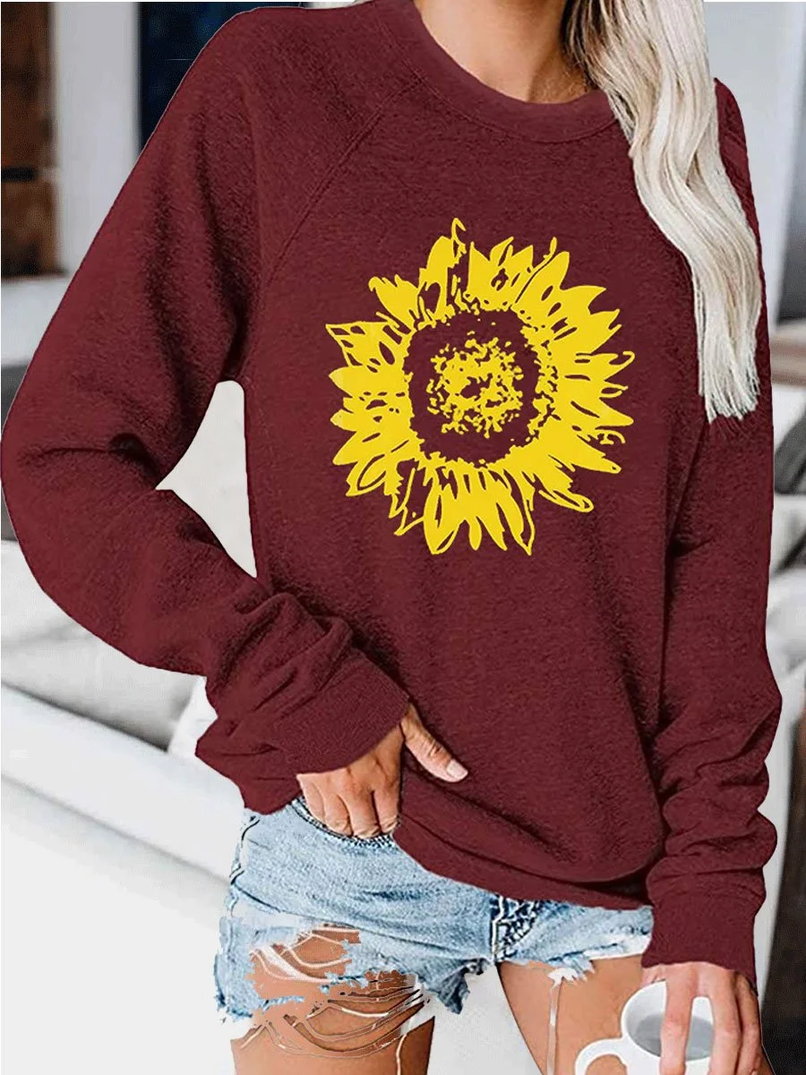 Sunflower print crew neck sweatshirt
