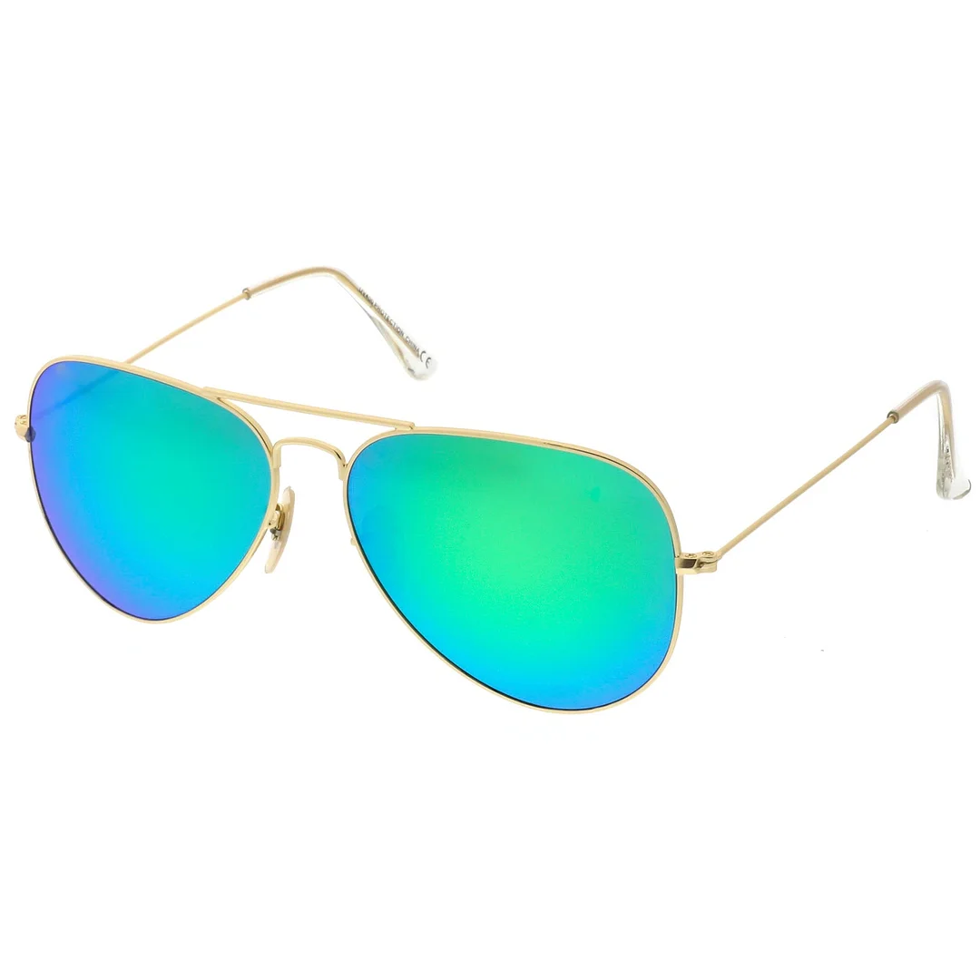 Premium Large Classic Matte Metal Aviator glasses With Colored Mirror Glass Lens 61mm