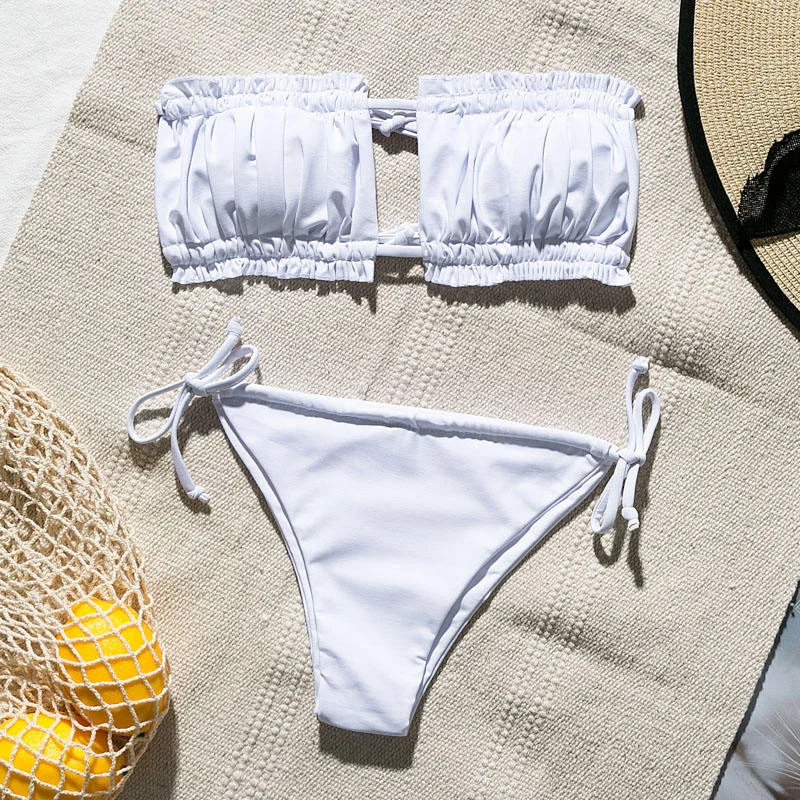 Peachtan Sexy pink swimwear women bathing suit Bandeau bikinis 2021 mujer Micro swimsuit female Push up two-piece suit summer