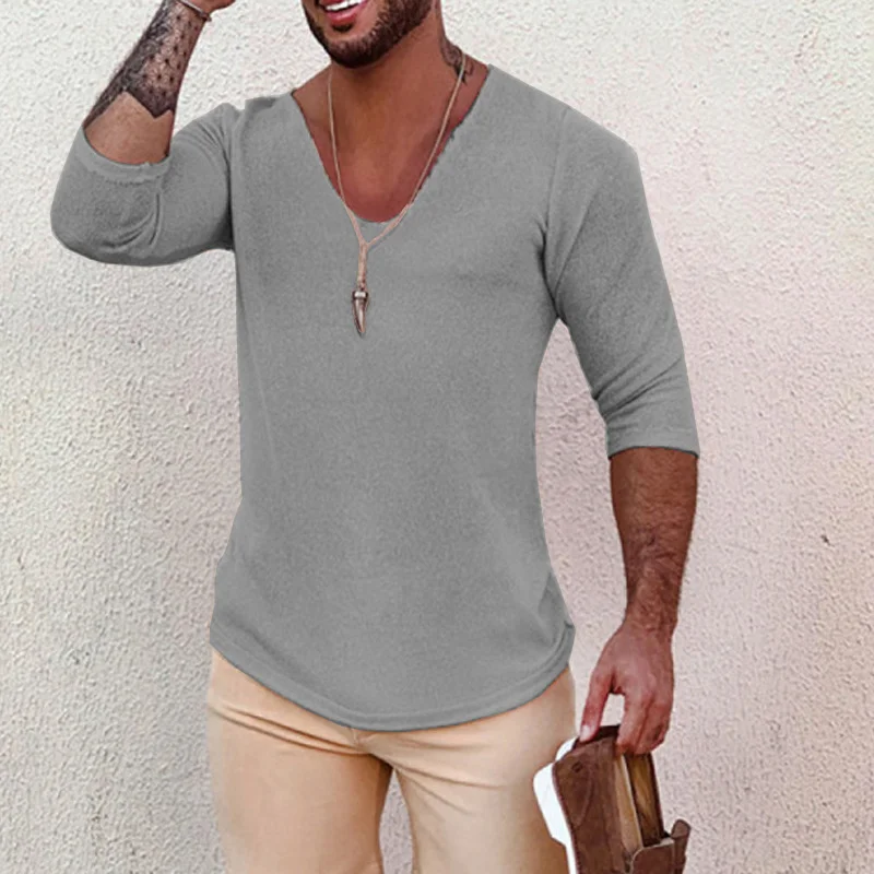 Wongn Wongn And Fall New Men's V-Neck T-Shirt Men's Fashion Short-Sleeved Jacket Knit Sweater Male