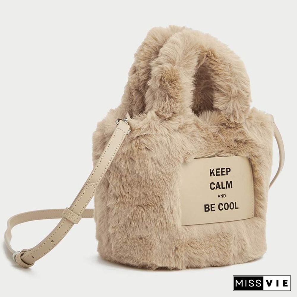 Letter Print Furry Crossbody Bag