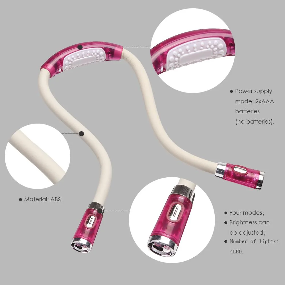 LED Flexible Handsfree Hug Neck Reading Book Light Torch Flashlight (Pink)
