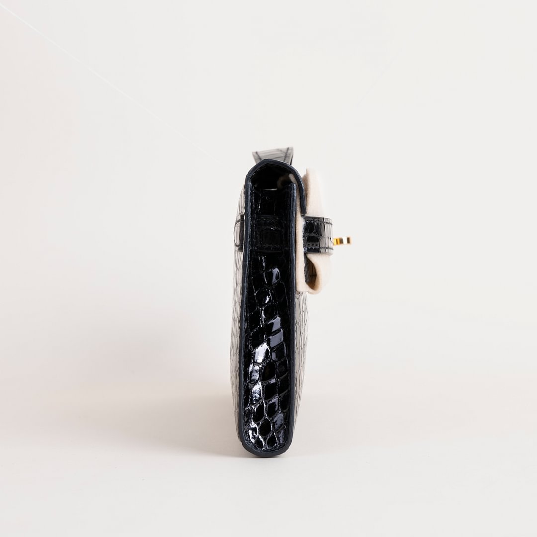 Kelly cut Shiny Porosus Crocodile 89 Noir  GHW