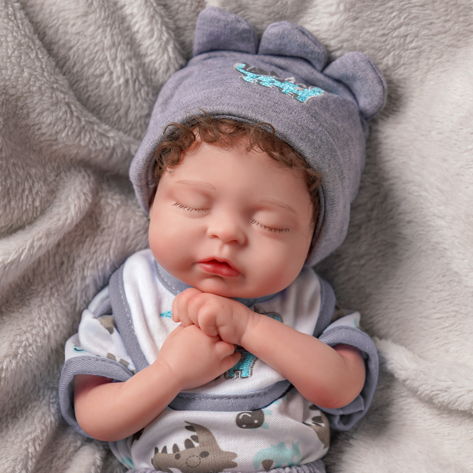 Babeside Jozsa 12'' Realistic Silicone Sleeping Baby Little Infant Boy Healing of the Heart Grey-Boy-12 Inches
