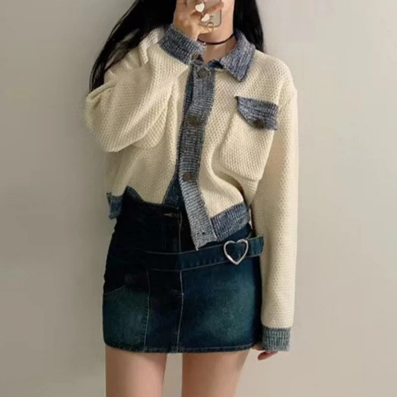 Brownm Brownm Version Of Chic Oceanic Sleeze Splicing And Smolder Side Color Reduction Small Scent Mixed Color Knitted Open Shirt 2024 Spring And Autumn Coat