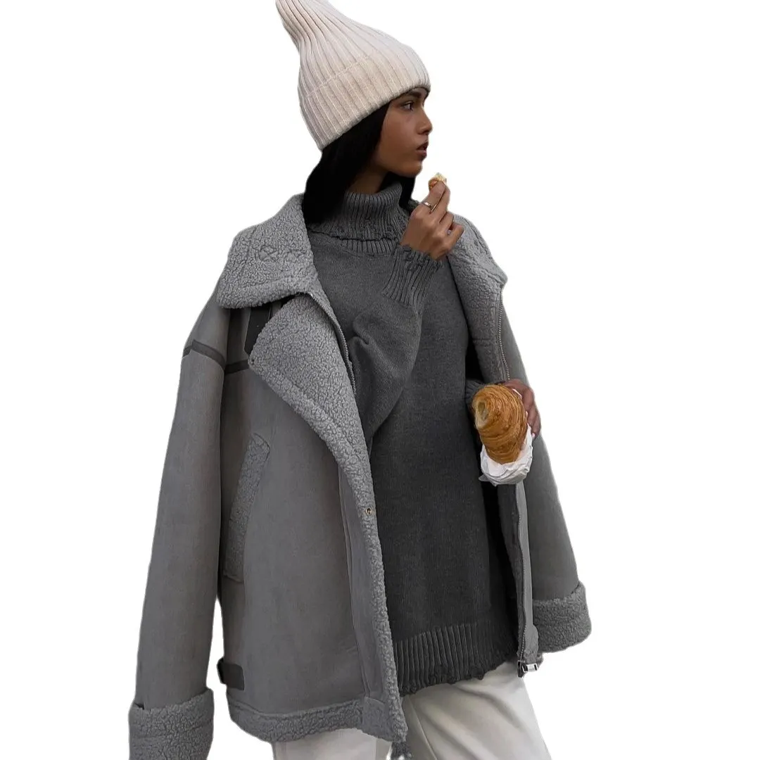 Nigikala Nigikala Lamb Wool Coat 2025 New Design Sense Spliced Street Locomotive Cotton Suit